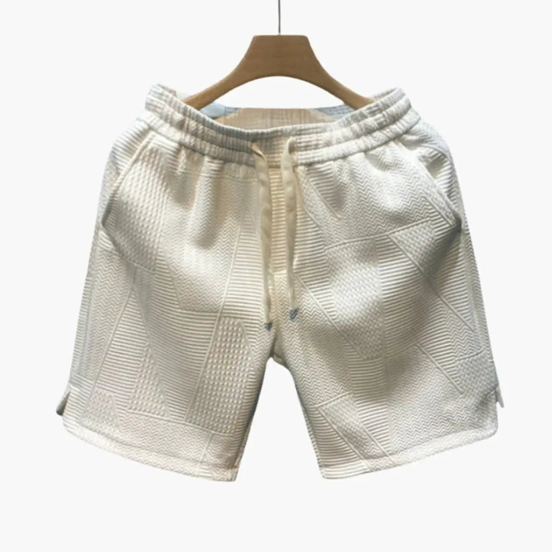 Men's Summer Shorts with elastic waistband and drawstring in cream textured fabric