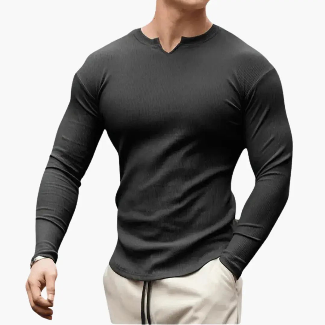 Men's sweater with ribbed knit texture, black, slim-fit long-sleeve