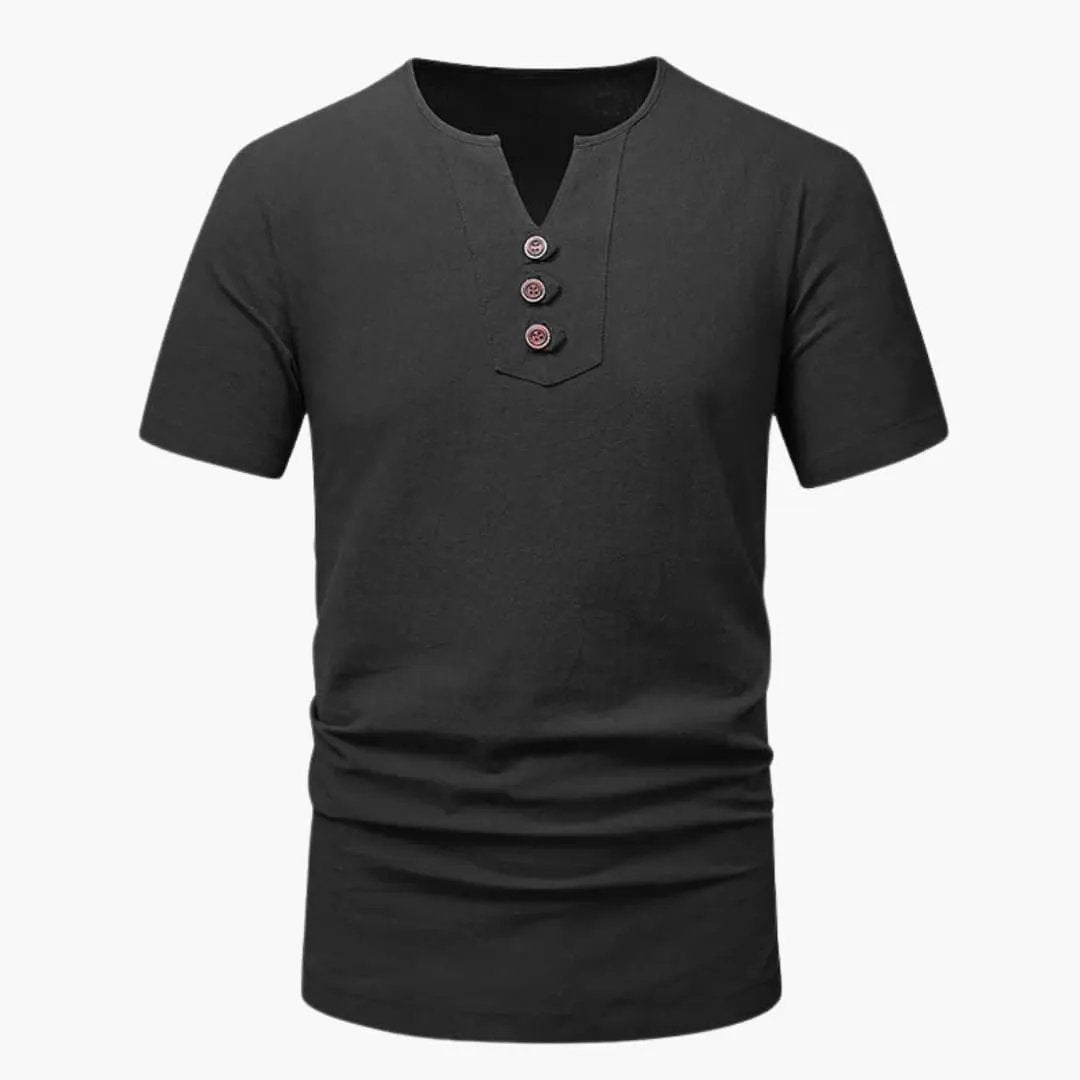 Men’s Three-Button Henley Short Sleeve T-Shirt in dark charcoal color