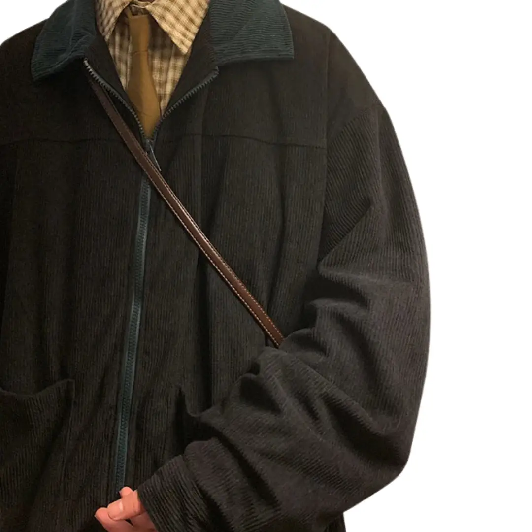 Men's Jacket Wilfred Smith vintage bomber in dark corduroy with zip closure and front pockets