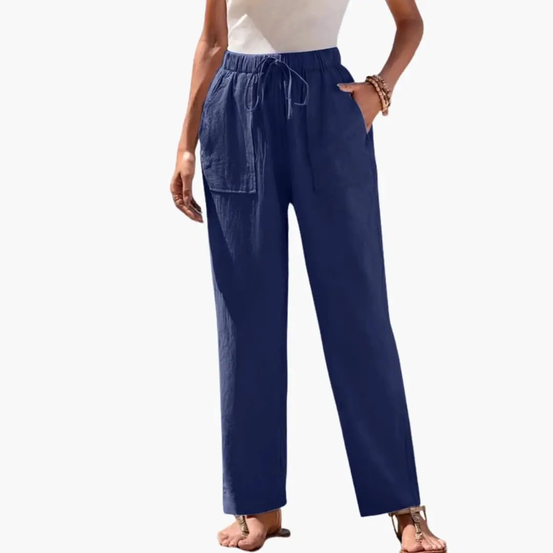 Women's Beach Trousers with Elastic Waist and Side Pockets in navy blue by Wilfred Smith