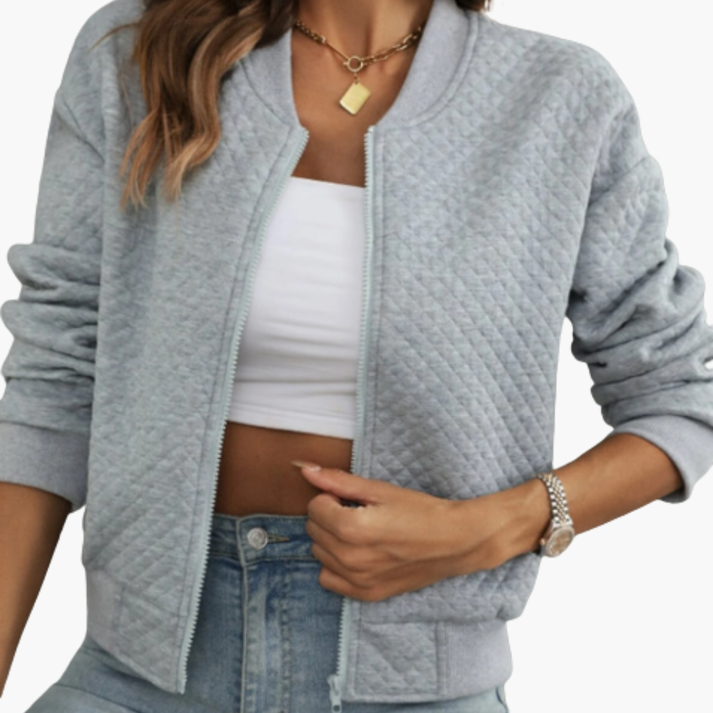 Women's bomber jacket Madilyn full-zip in light gray quilted fabric by Wilfred Smith