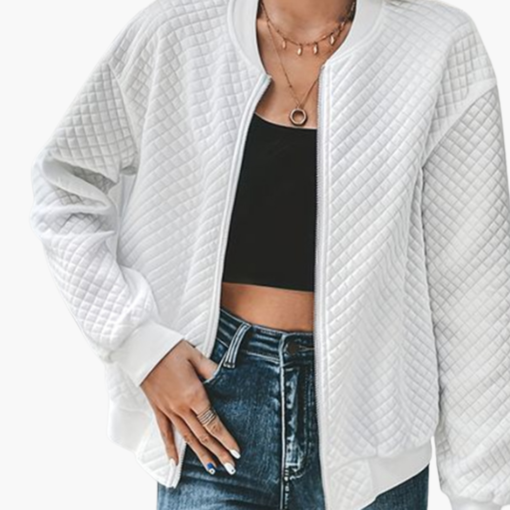 Women's bomber jacket Madilyn by Wilfred Smith, white quilted full-zip jacket
