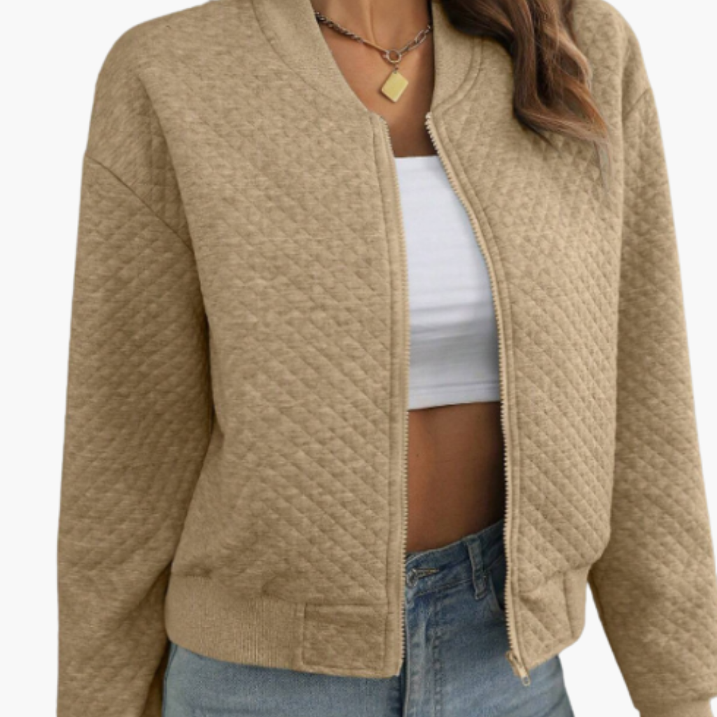 Women's Bomber Jacket Madilyn in beige quilted fabric with full zip
