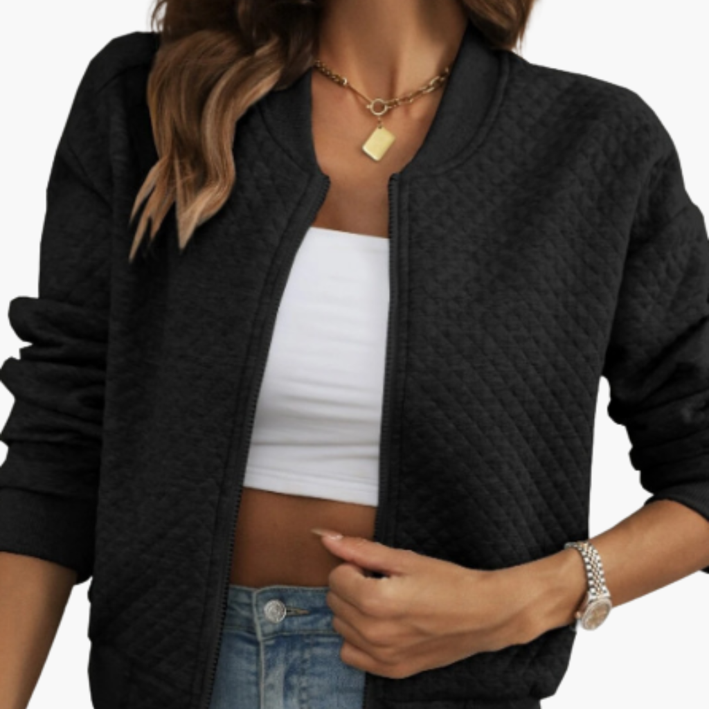 Women's bomber jacket Madilyn in black quilted fabric with full zip