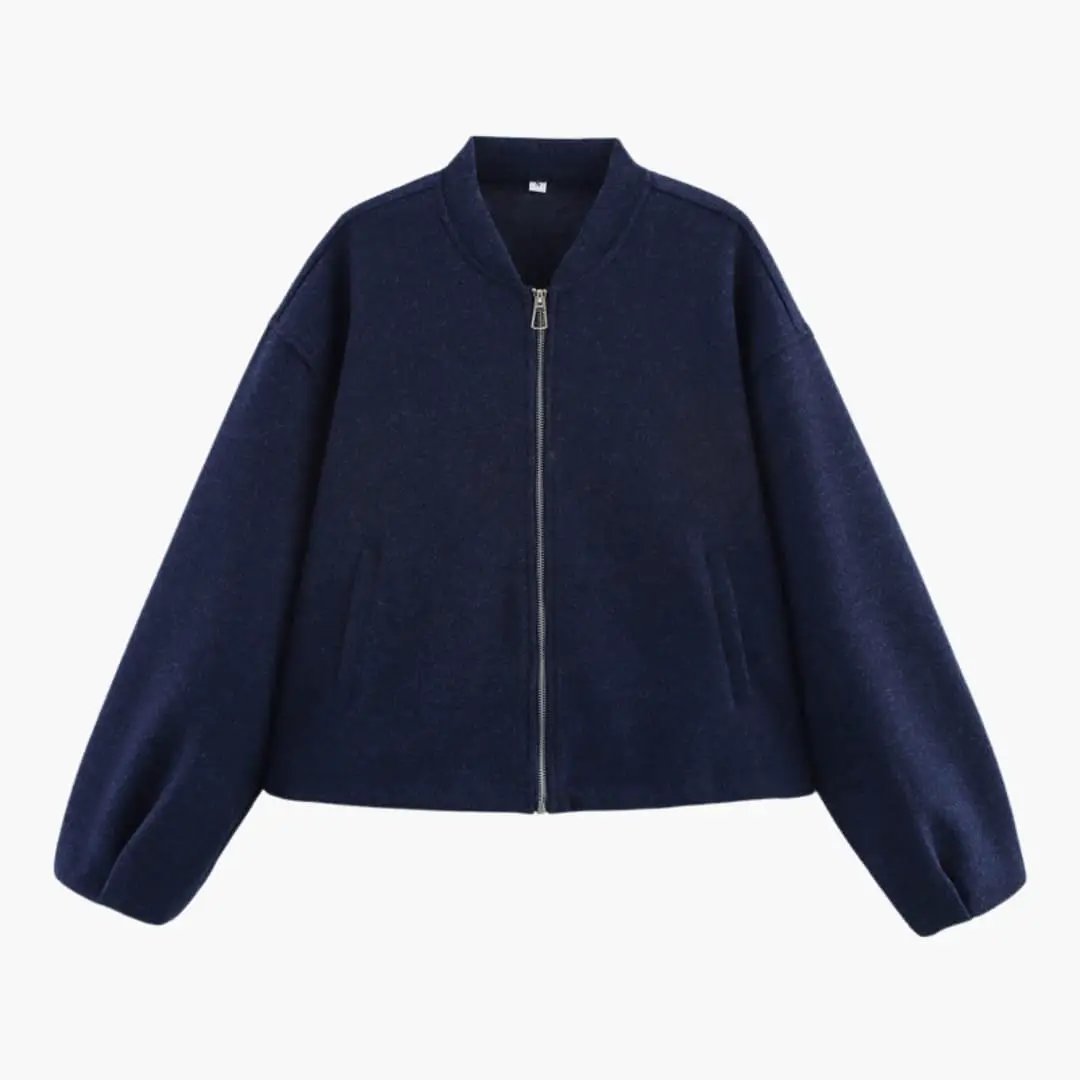 Women's bomber jacket in navy with zip front and side pockets