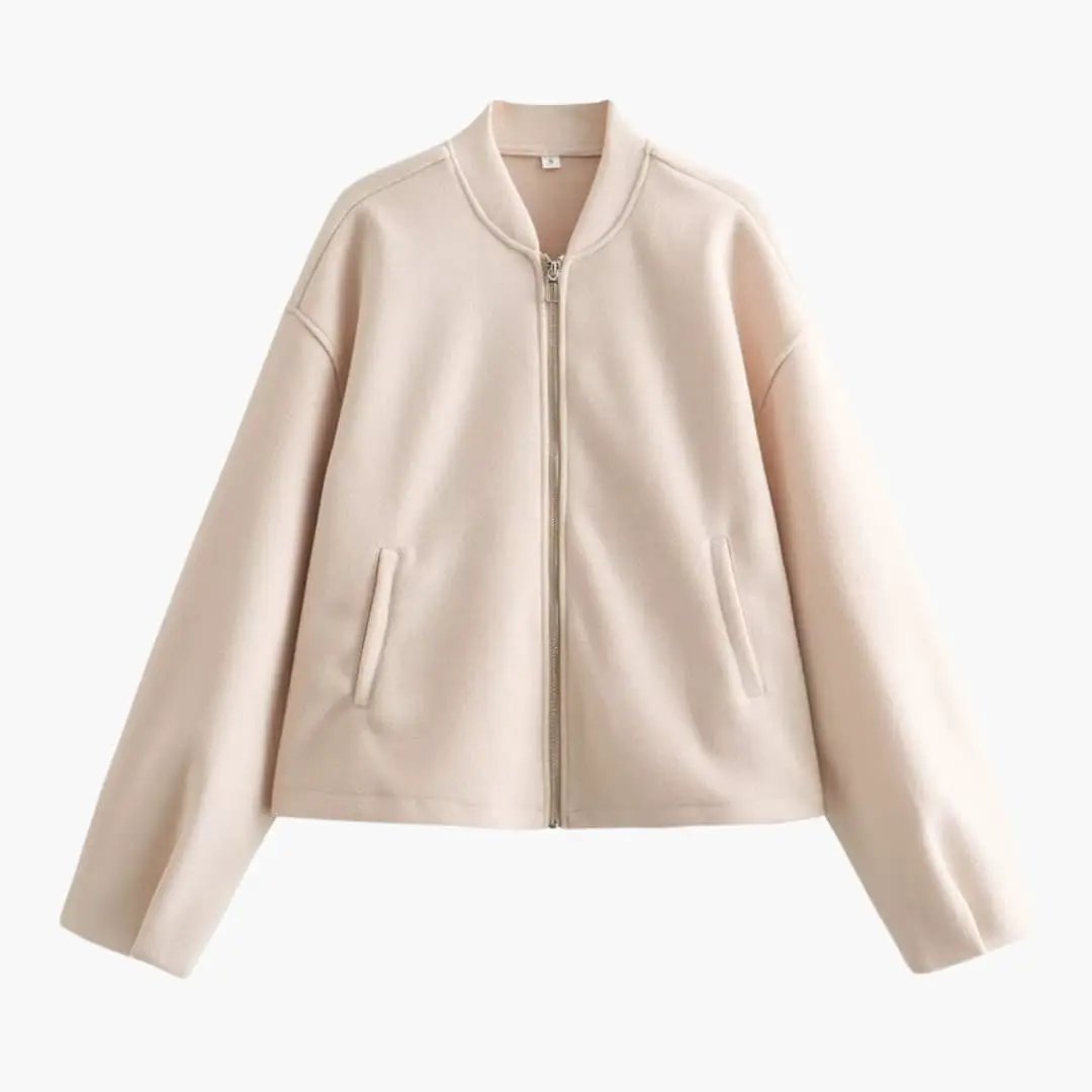 Women’s bomber jacket in beige with zip front and side pockets