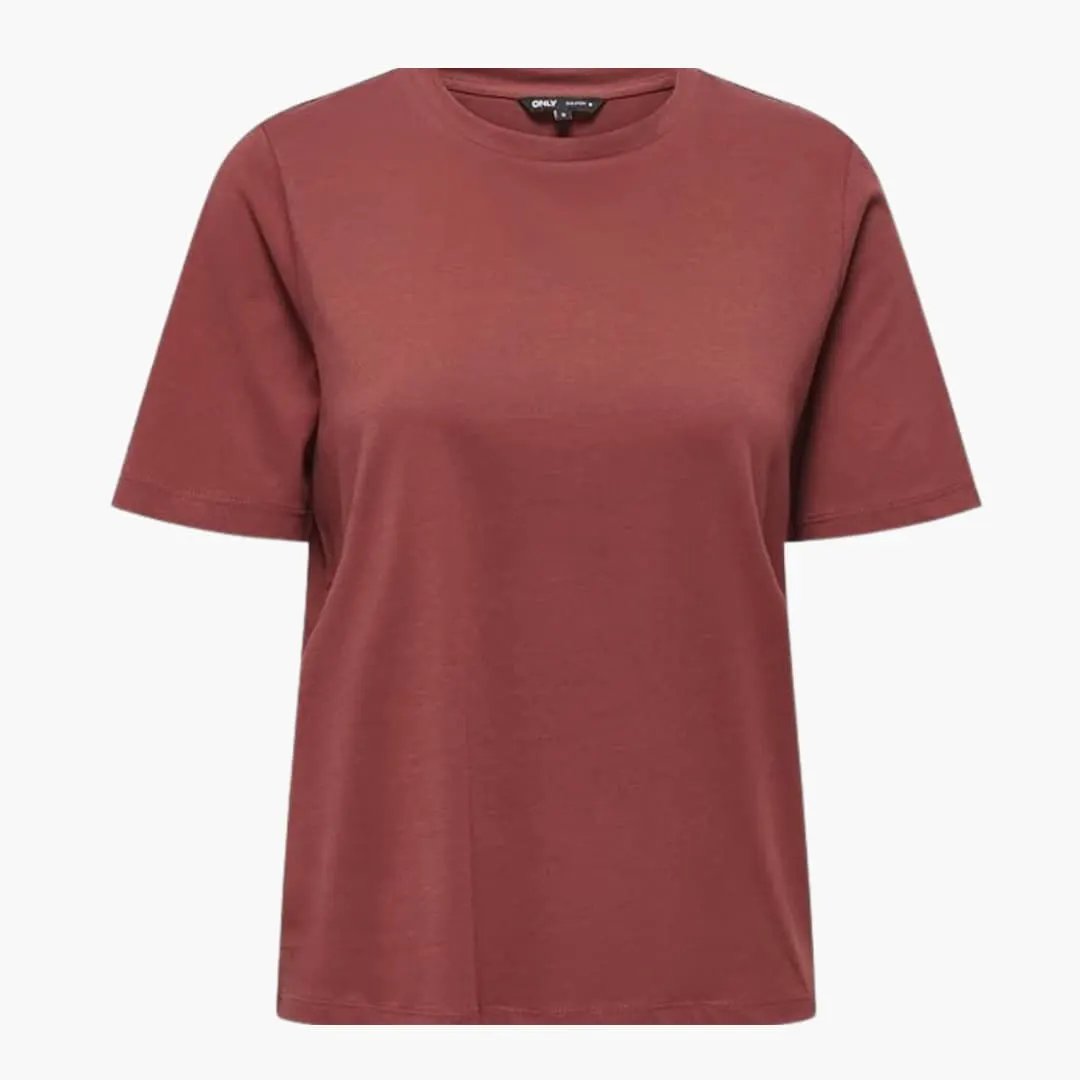 Women’s Classic Crew Neck Short Sleeve T‑shirt in dusty rose color, plain everyday top
