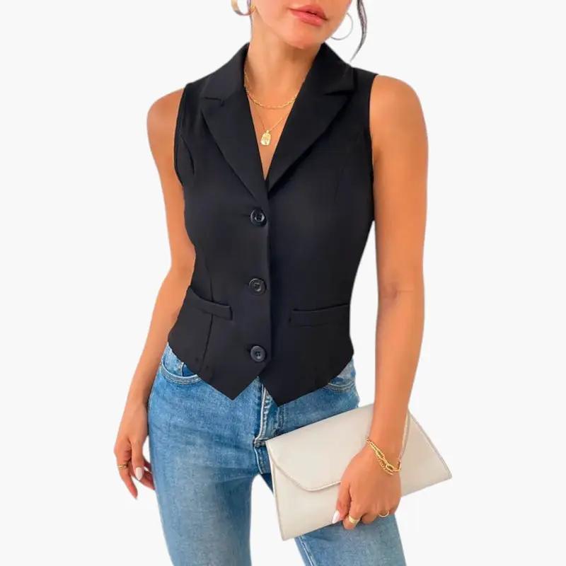 Wilfred Smith women's black sleeveless gilet with button closure