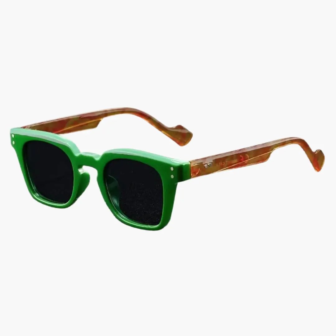 Women's glasses with green square frame and tortoiseshell temples