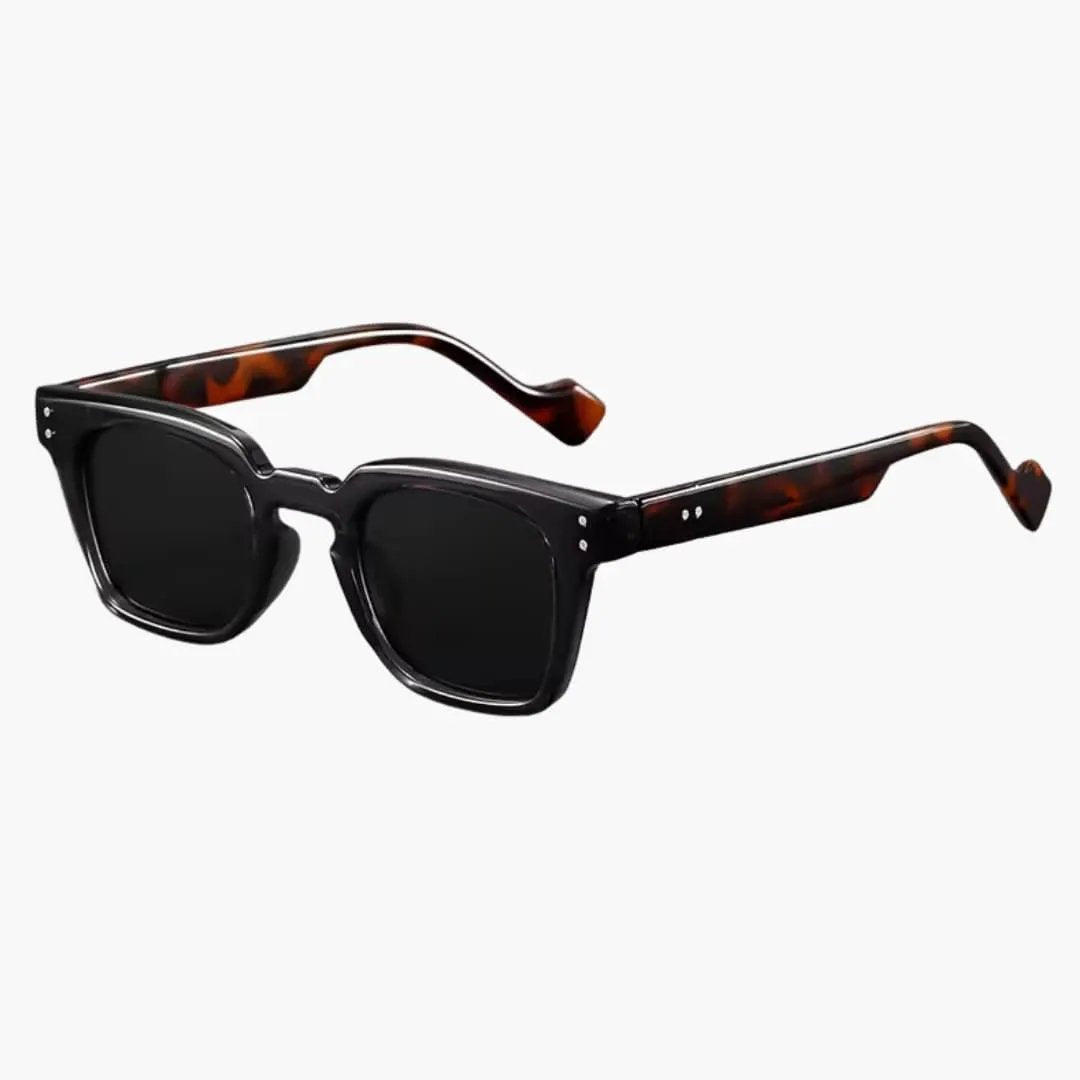 Wilfred Smith women's glasses with square black frame and tortoiseshell temples