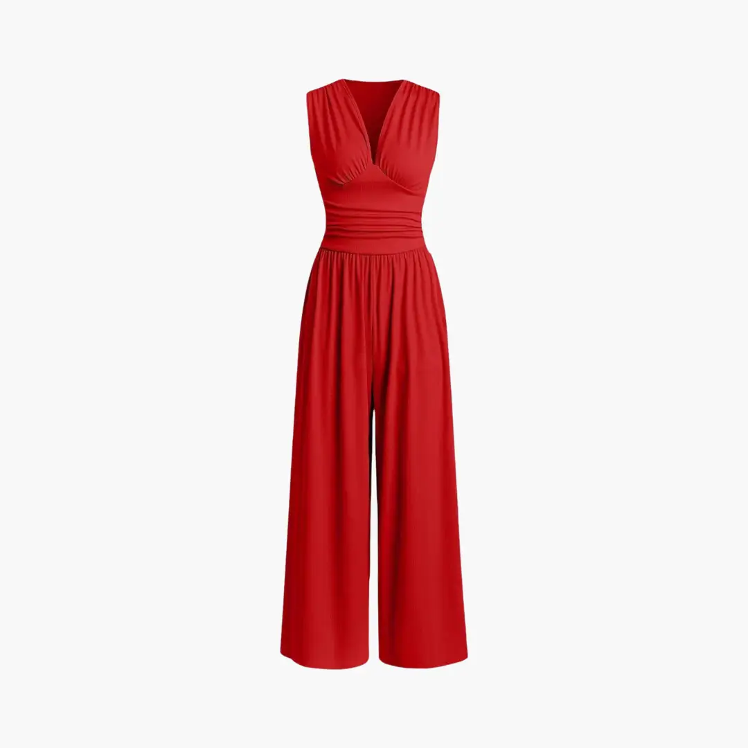 Women's red sleeveless jumpsuit, wide-leg one-piece