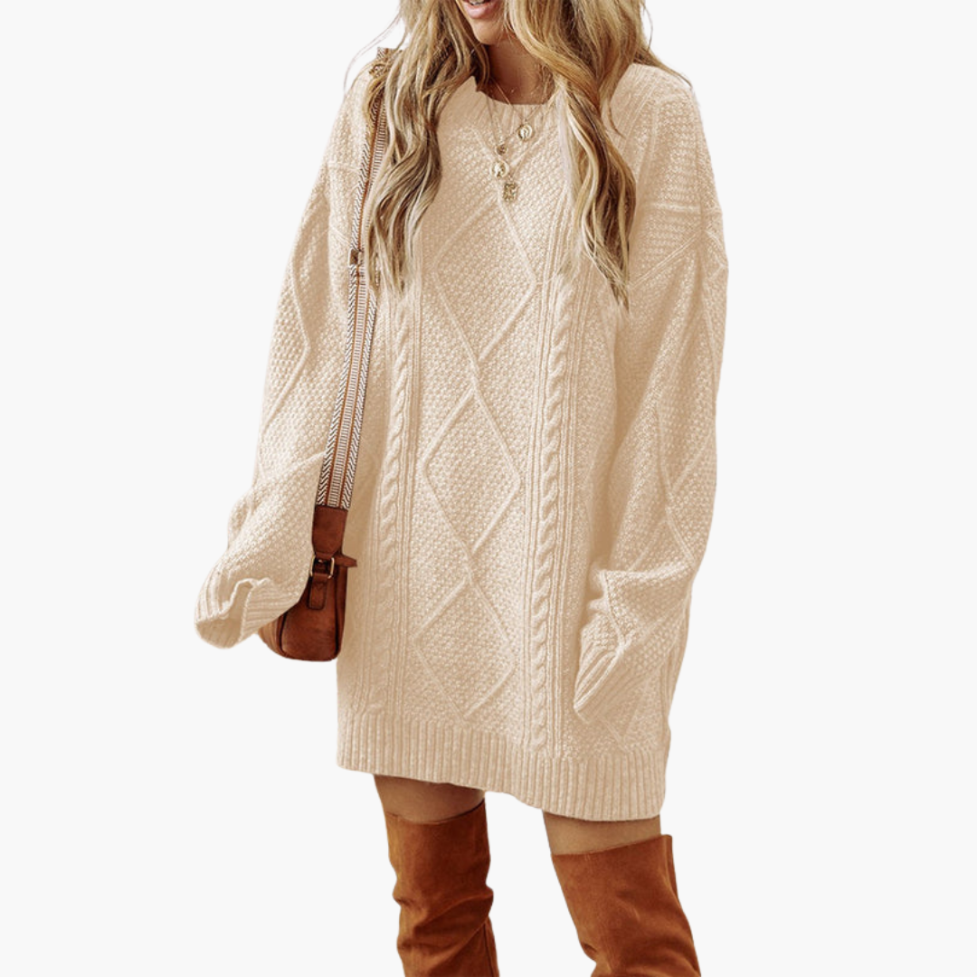 Wilfred Smith Women’s oversized beige cable-knit dress with ribbed edges