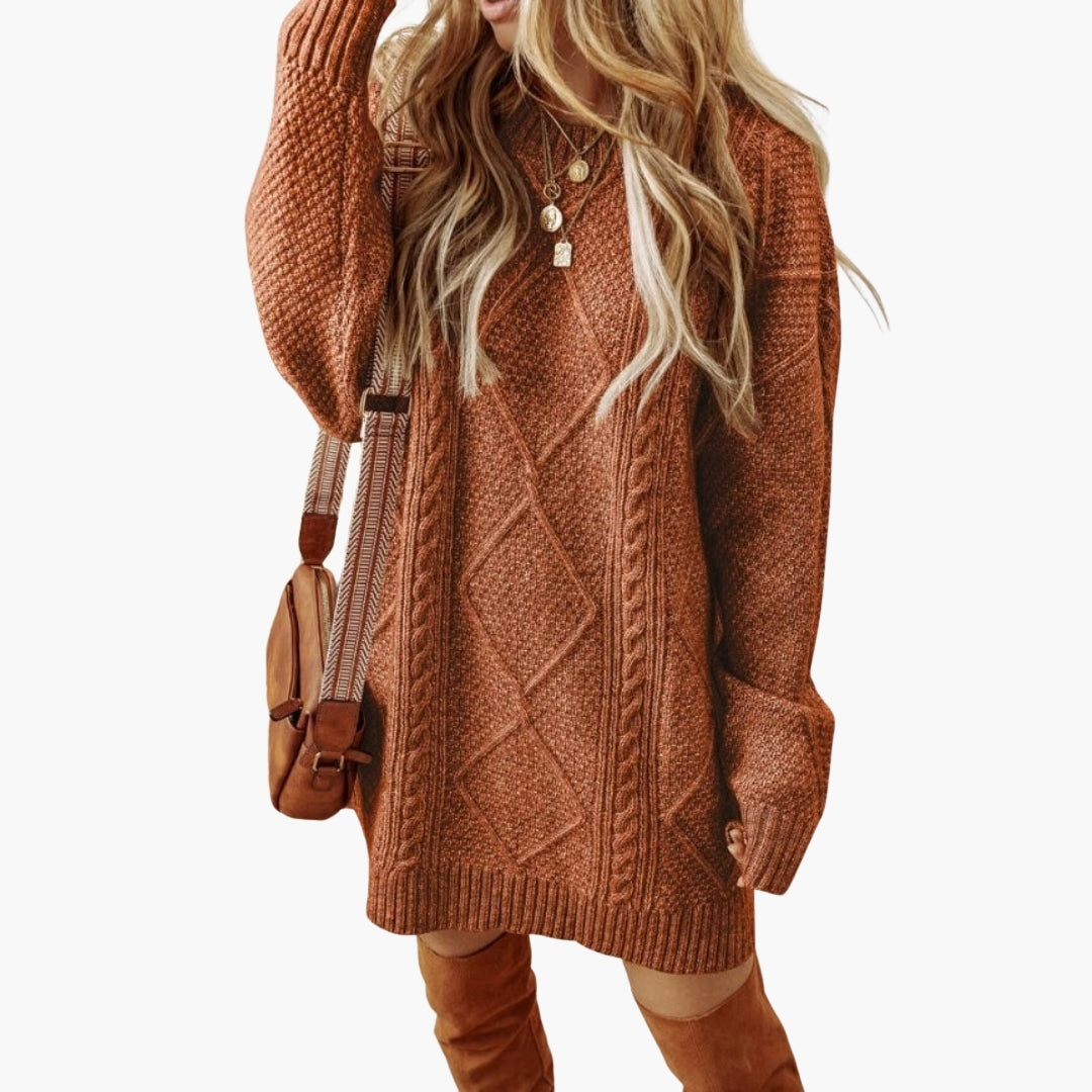 Women’s oversized cable-knit dress in rust orange with ribbed edges by Wilfred Smith