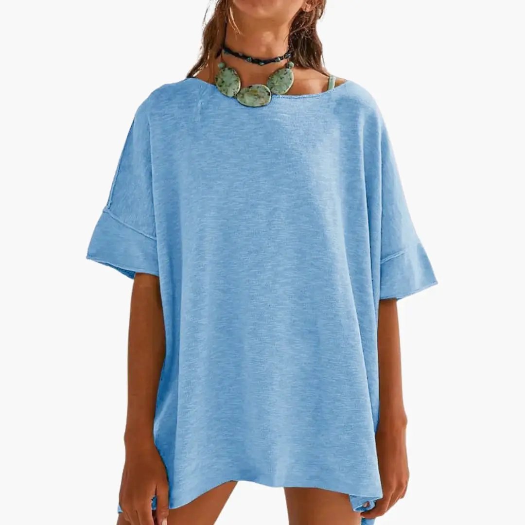 Women's Loose Fit Crew Neck Rolled Sleeve Oversized T-Shirt in light blue by Wilfred Smith