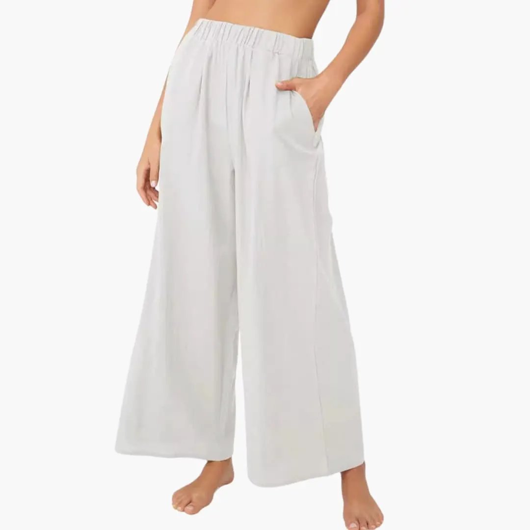 Women’s loose summer pants with elastic waist and side pockets in light gray, Wilfred Smith