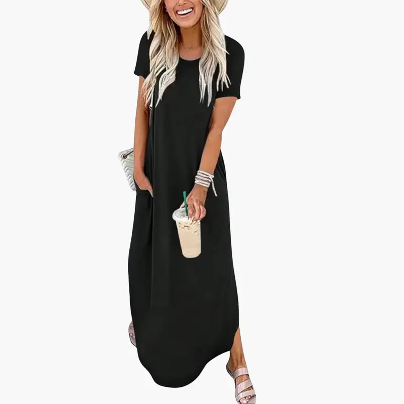 Women's Maxi Dress by Wilfred Smith, black round-neck with flowing skirt