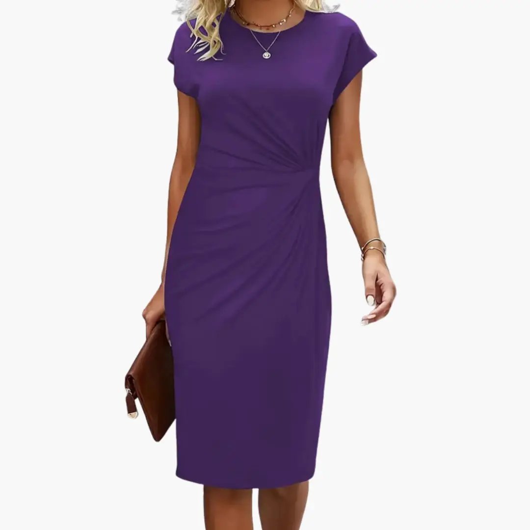 Women's Midi Dress by Wilfred Smith in purple with round neckline and waist seam