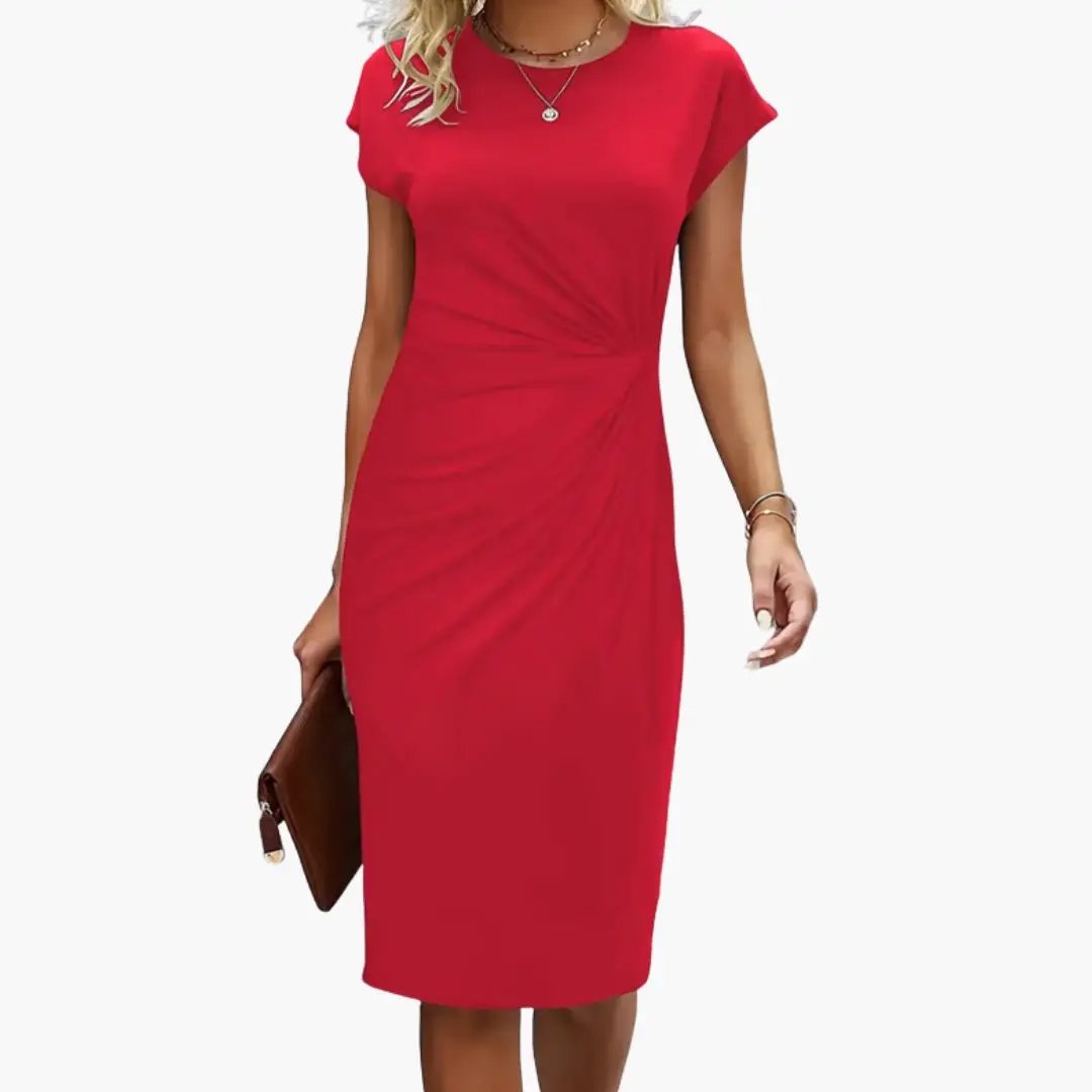 Women's Midi Dress by Wilfred Smith in red with round neckline and waist seam.