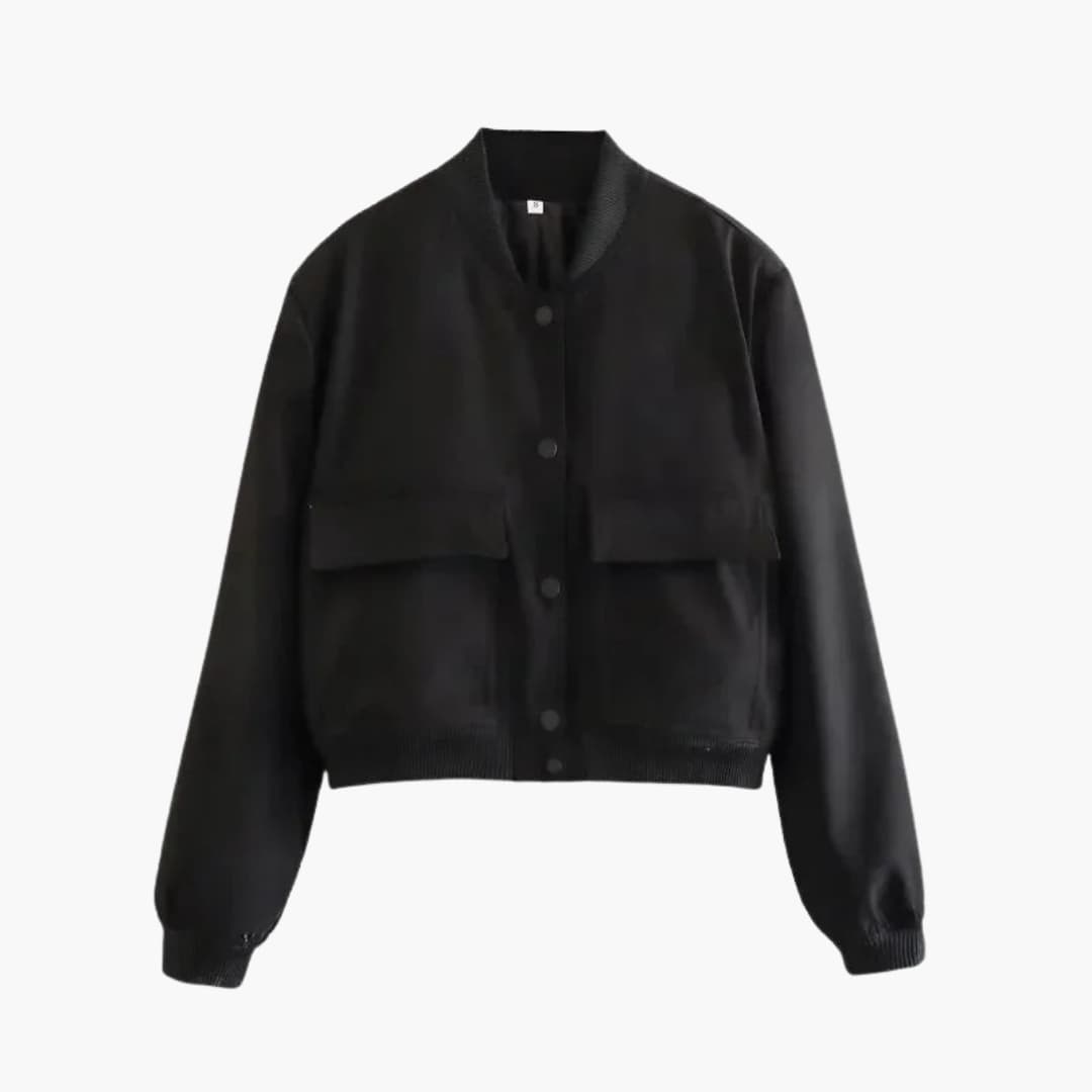 Women's bomber jacket in black with elastic cuffs and spacious pockets