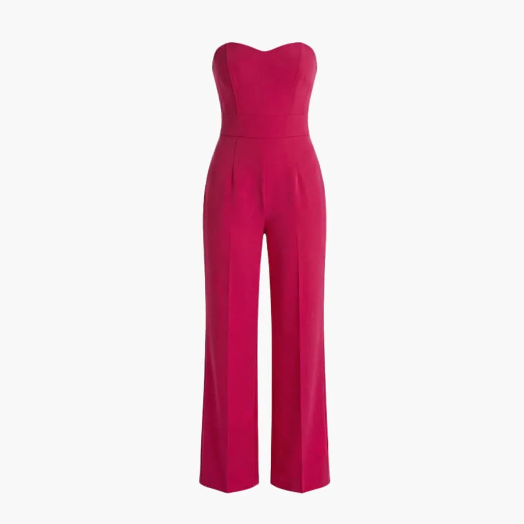 Women's off-shoulder corset jumpsuit by Wilfred Smith in pink, wide-leg one-piece