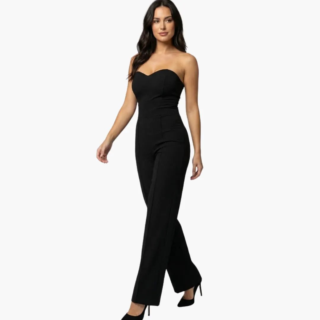 Women's off-shoulder jumpsuit with corset-style bodice in black