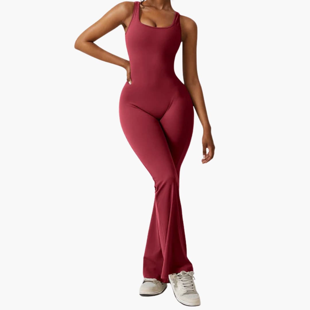 Wilfred Smith Women’s Open Back Wide Leg Jumpsuit in burgundy; one-piece with tank straps