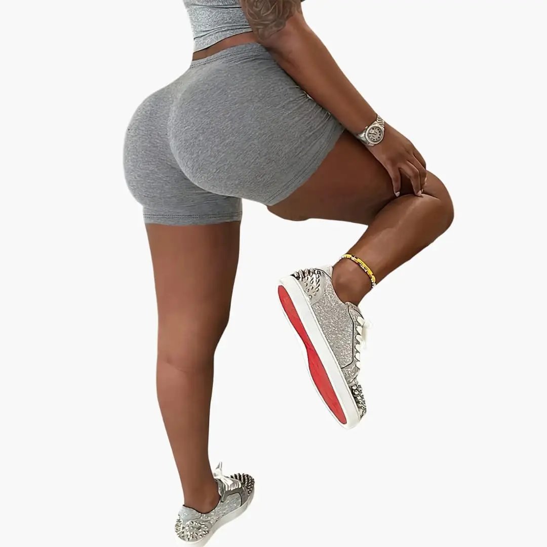 Women's Outfit Set with Cropped T-Shirt and Shorts in gray knit fabric