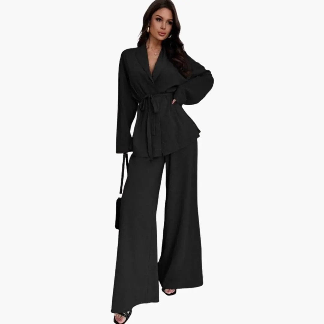 Women’s Oversized Wide Leg Jumpsuit by Wilfred Smith, black with waist belt, one-piece
