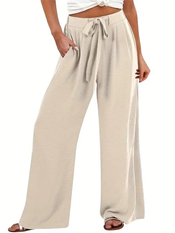 Women's palazzo trousers by Wilfred Smith with tie waist in beige, wide-leg design