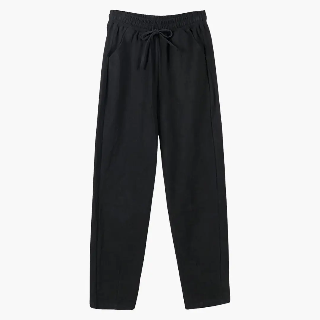 Women's pants by Wilfred Smith, black drawstring-waist trousers with rolled hem