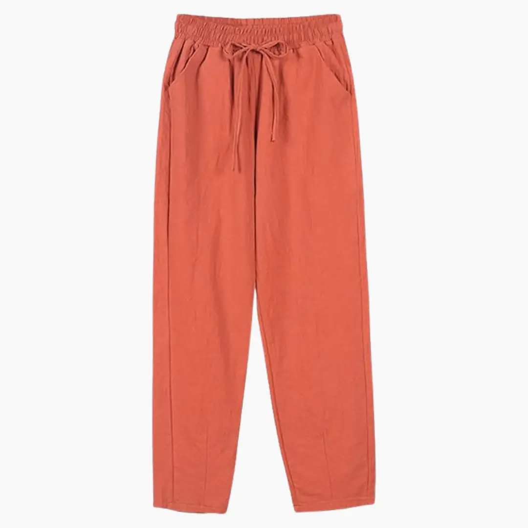Women’s pants by Wilfred Smith, coral drawstring-waist trousers with rolled hems