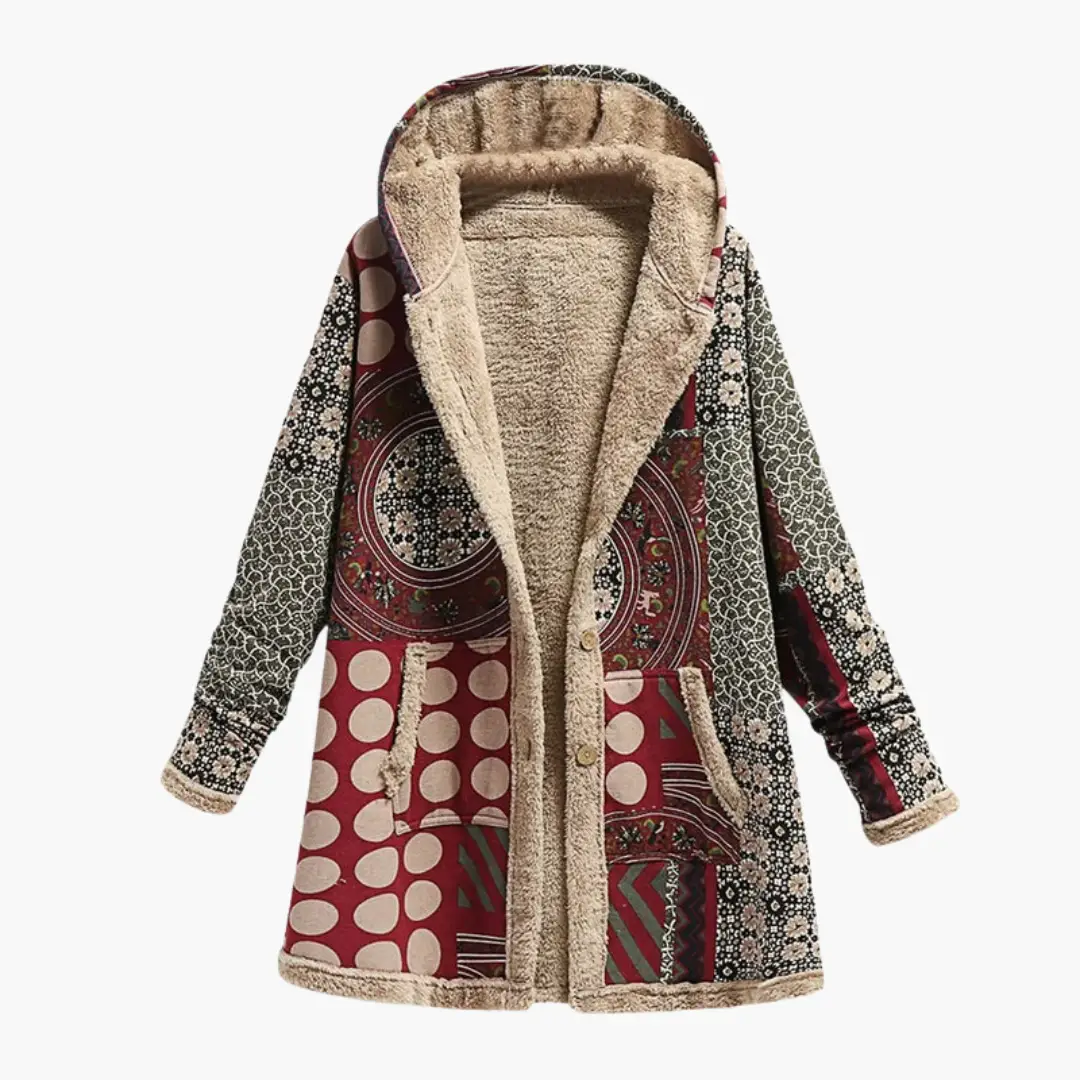 Wilfred Smith Women’s Patchwork Overcoat with soft sherpa lining and hood