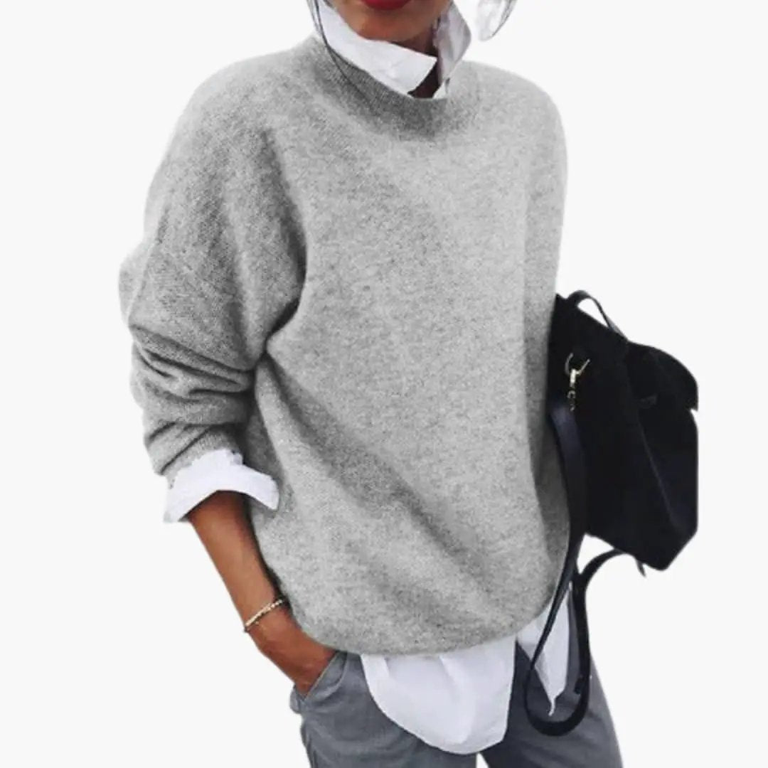 Wilfred Smith women's pullover sweater, gray knit crew neck with long sleeves