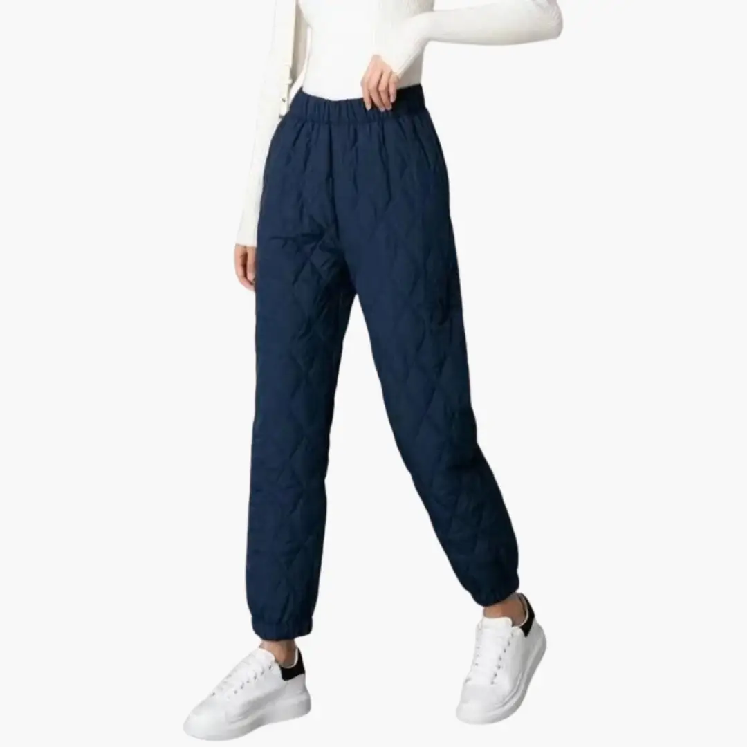 Women’s Quilted Jogger Trousers navy with elastic waist and cuffed hems