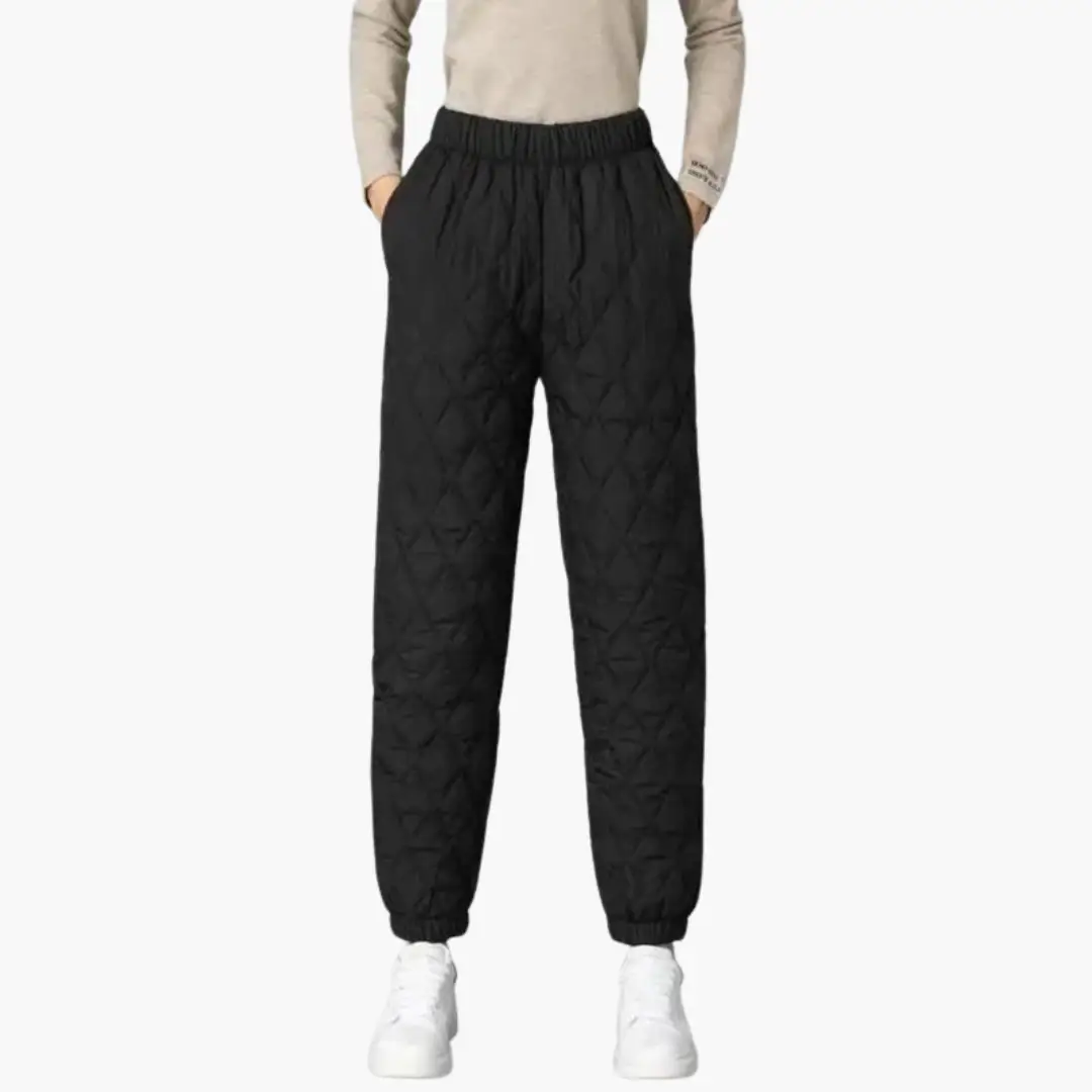 Women’s Quilted Jogger Trousers by Wilfred Smith with elastic waist and cuffed hems, black