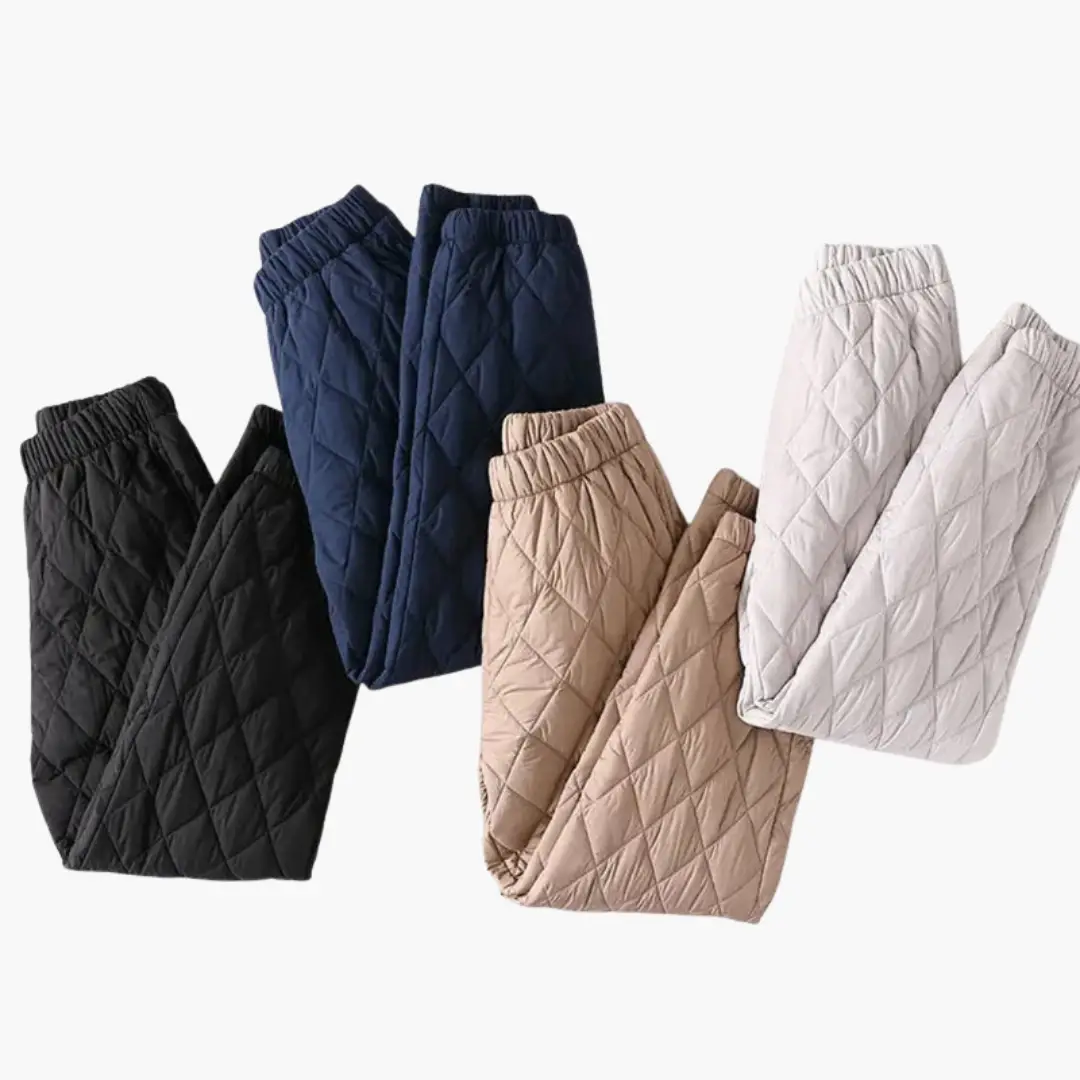 Women's Quilted Jogger Trousers by Wilfred Smith - 5-color mix (black, navy, beige, taupe, gray) with elastic waist.