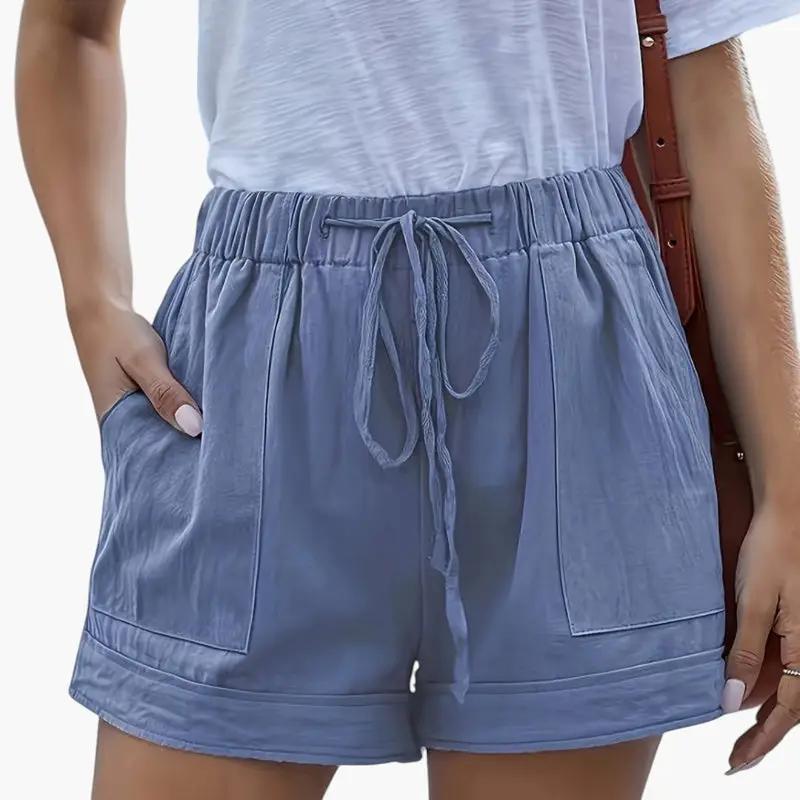 Women's jogger shorts by Wilfred Smith in blue with drawstring waist and relaxed fit