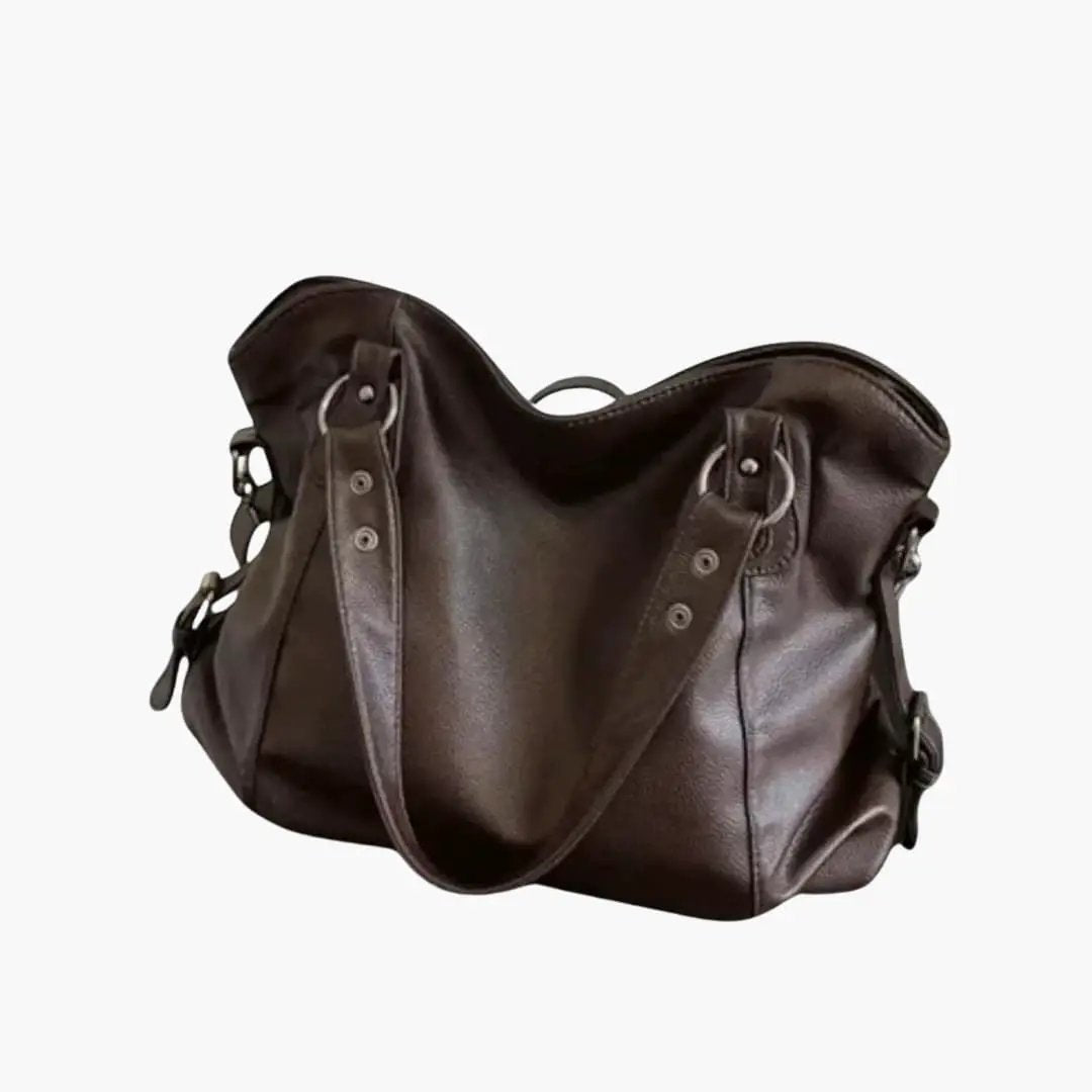Women's shoulder bag by Wilfred Smith, brown leather hobo with a slouchy shape and multiple compartments