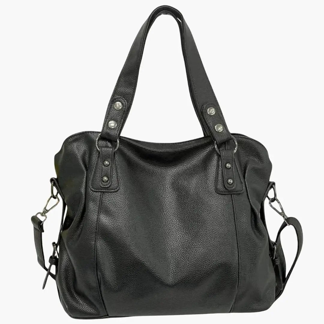 Women's shoulder bag by Wilfred Smith, black pebbled leather hobo with multiple compartments