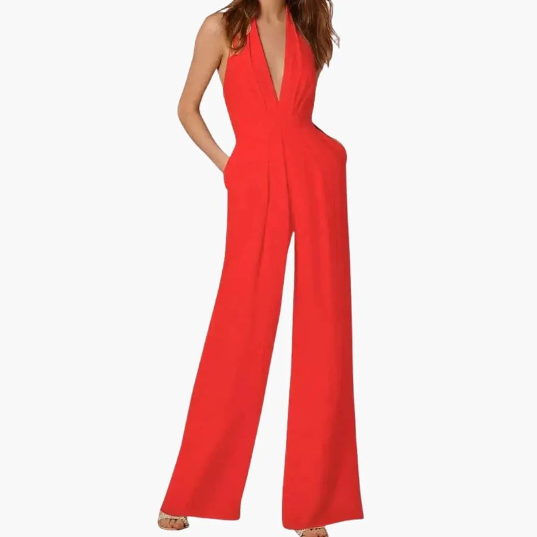 Wilfred Smith women's sleeveless red jumpsuit, straight-leg one-piece with clean design