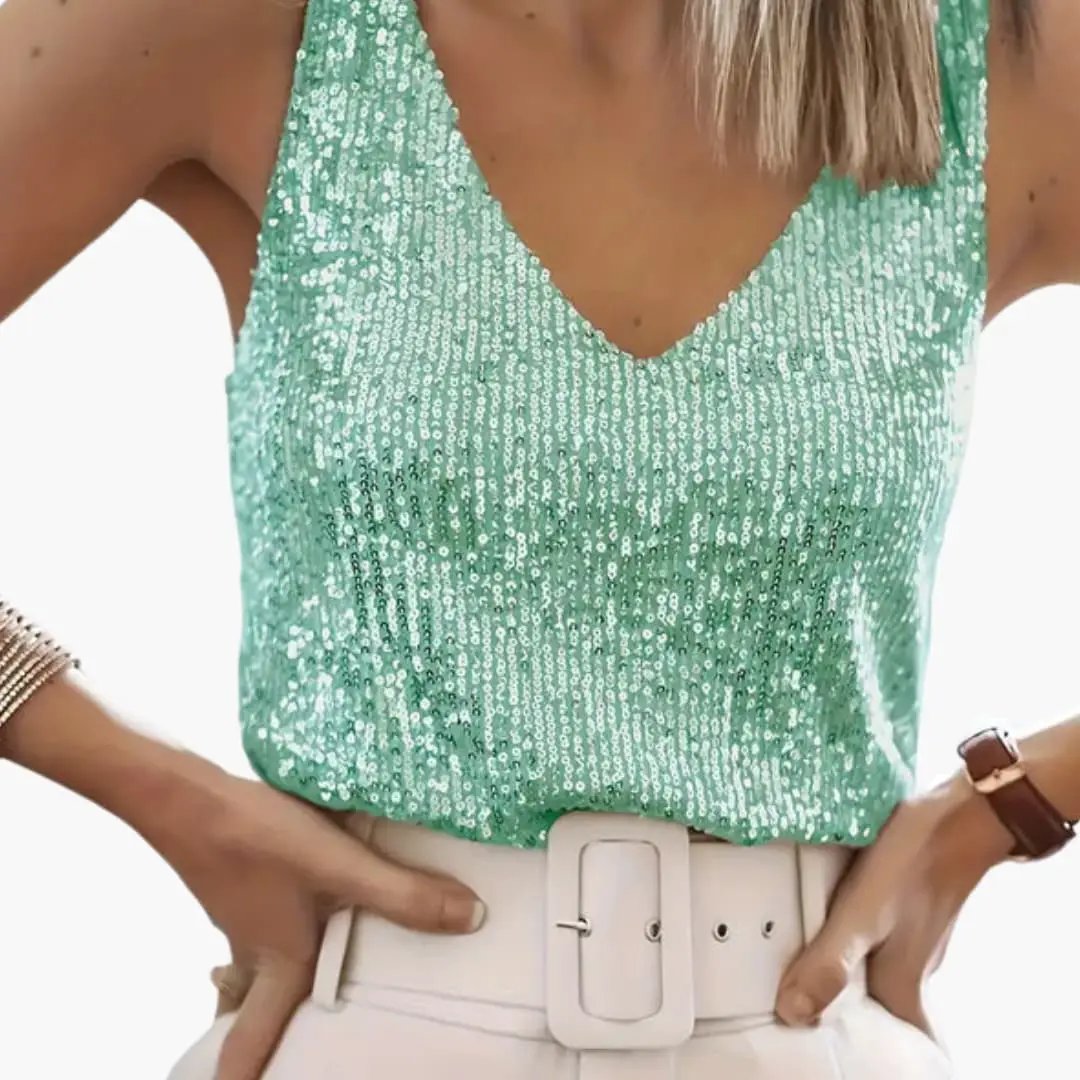 Women’s sleeveless sequin tank top in emerald green