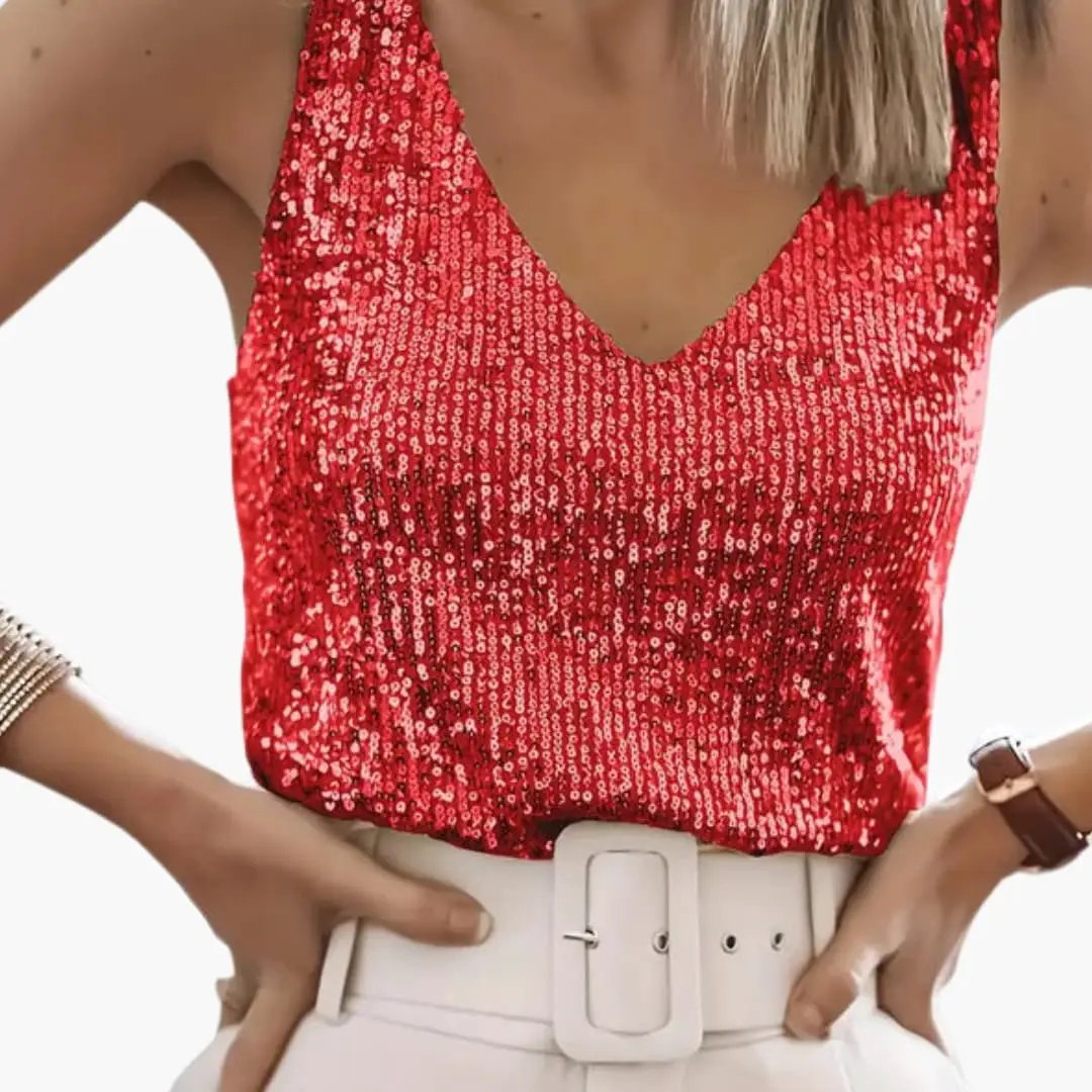Red sequin sleeveless women's top, tank top style