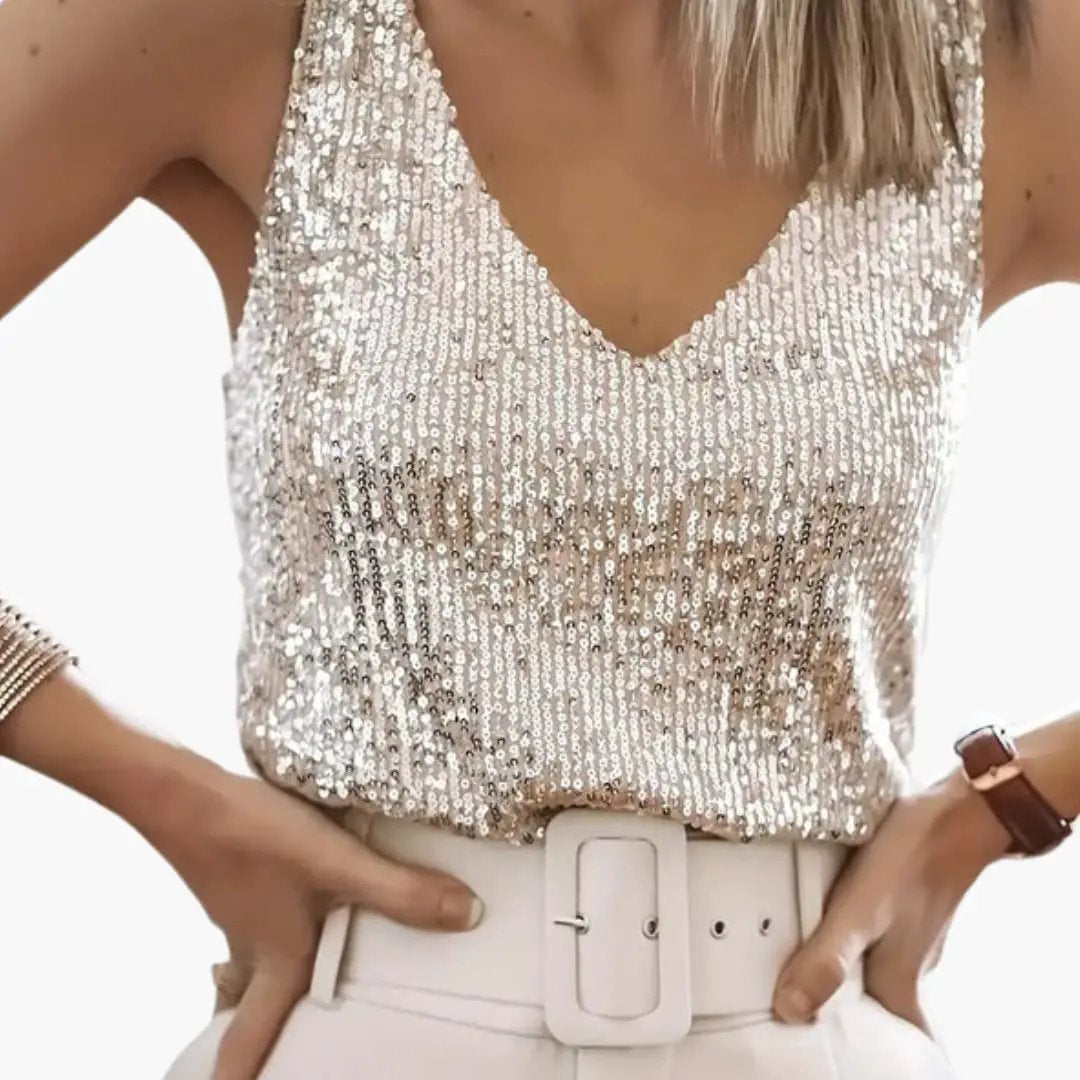 Women's sequin-embellished sleeveless tank top in gold-tone