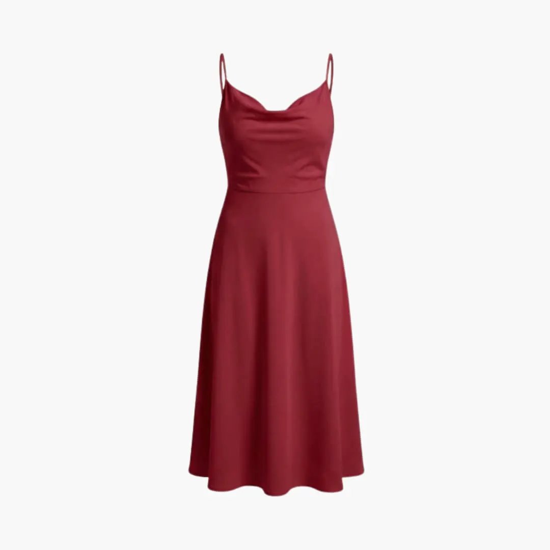 Women's square-neck maxi dress by Wilfred Smith in burgundy with back-lace-up waist