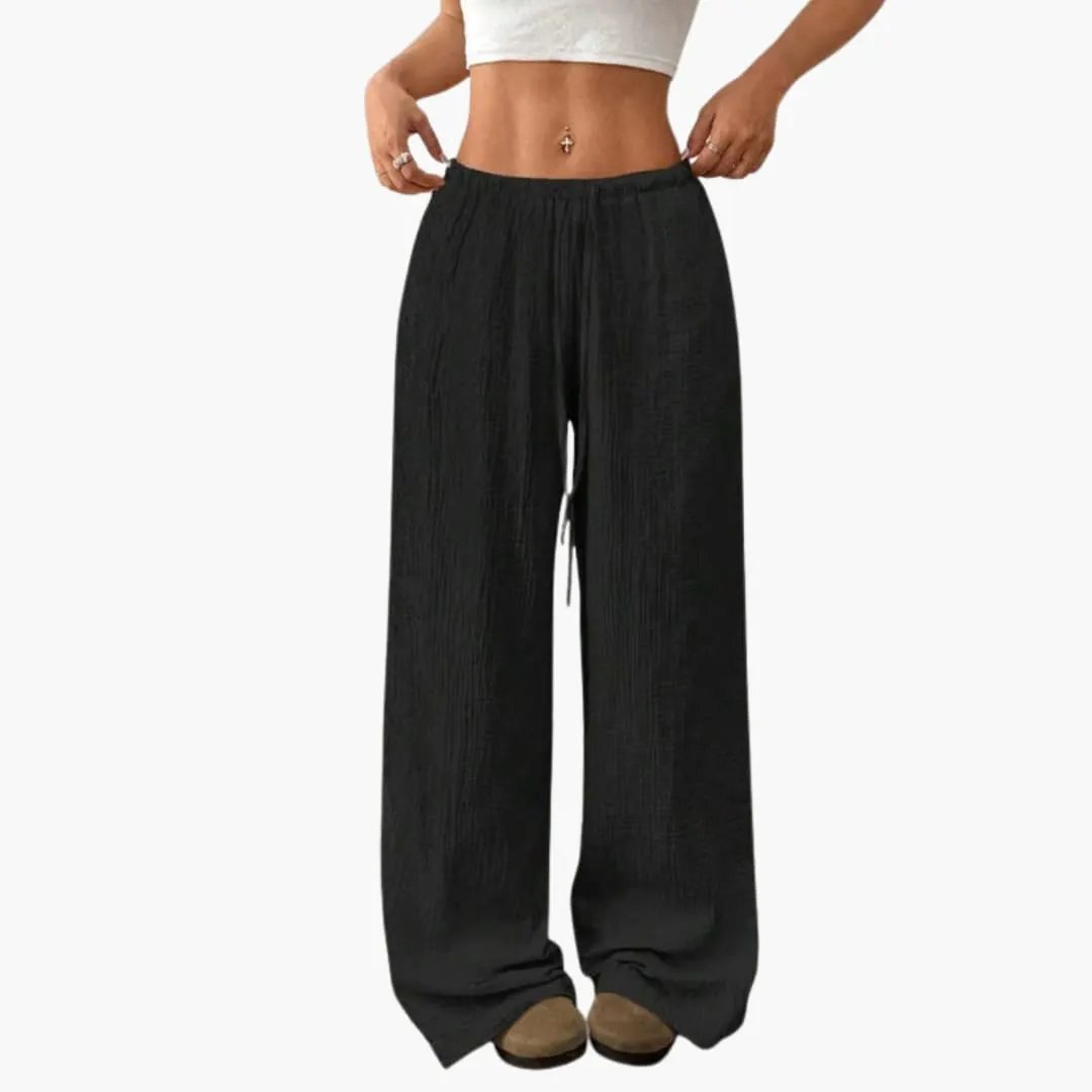 Women’s wide-leg summer pants with elastic waist and side pockets, pull-on full-length trousers by Wilfred Smith