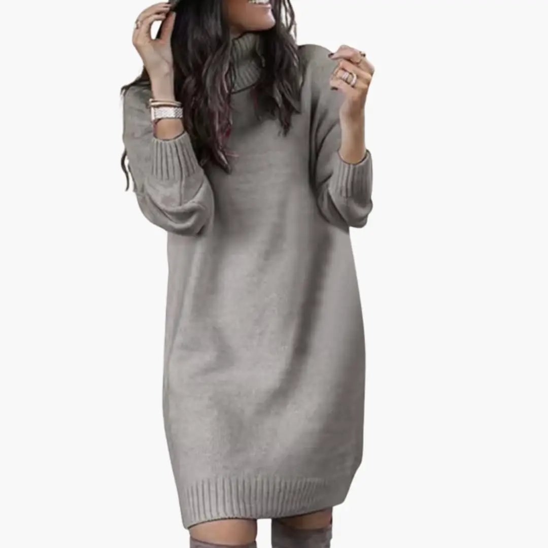Women’s Sweater Dress by Wilfred Smith, knee-length gray knit with a collared neckline and long sleeves.