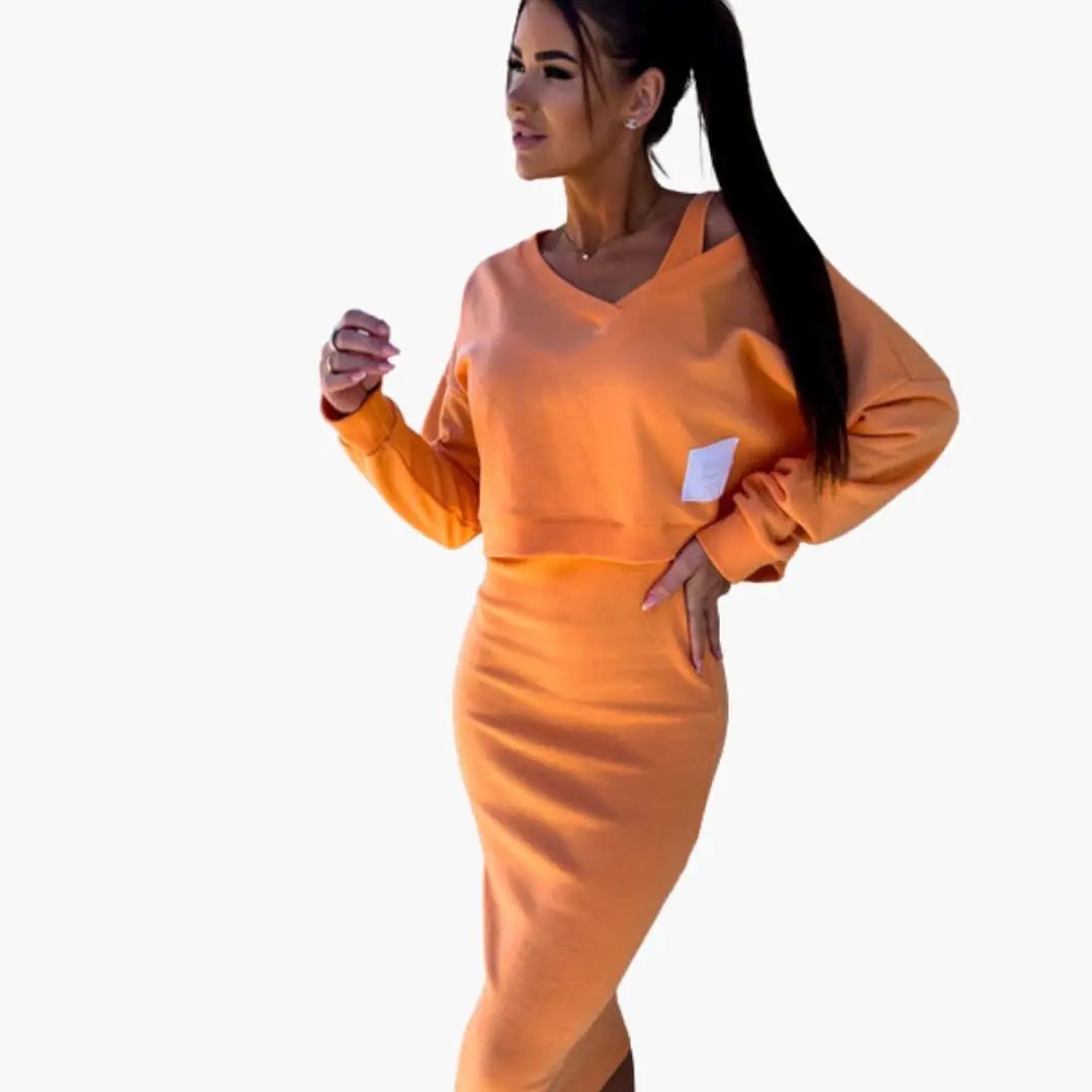 Women’s Sweatshirt Dress by Wilfred Smith, orange long-sleeve with straight hem