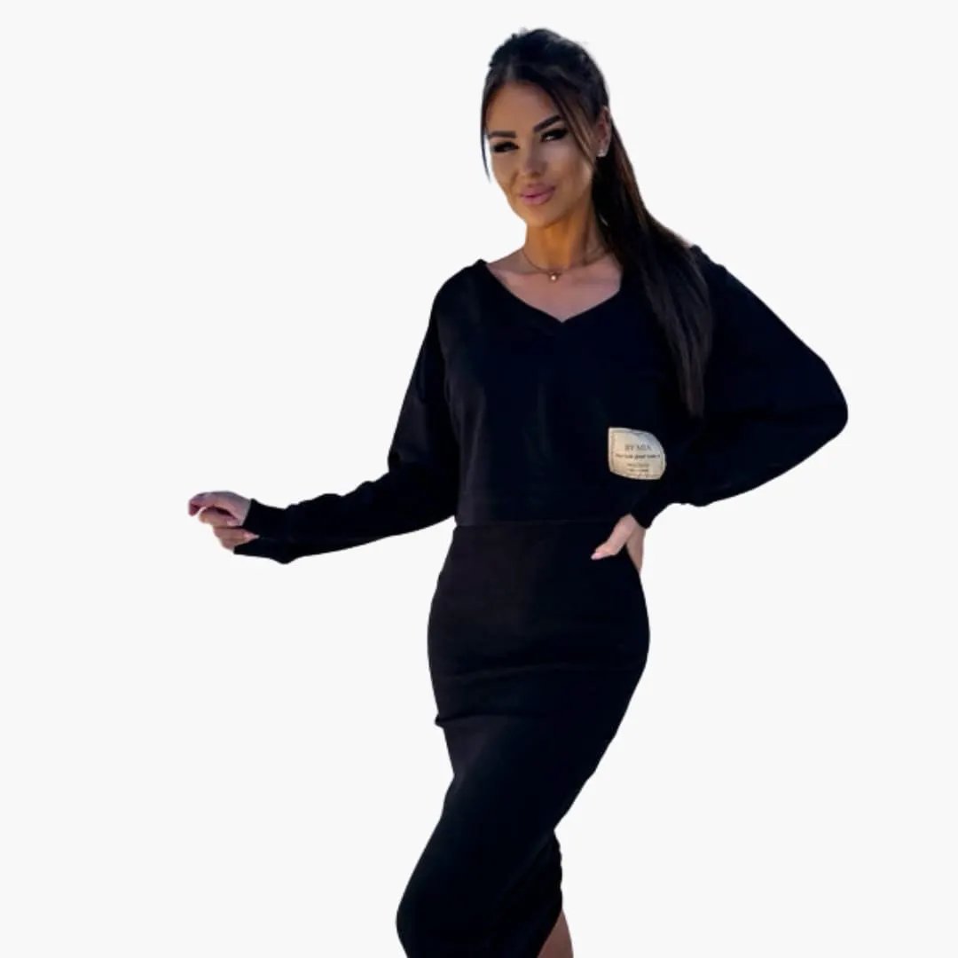 Women's Sweatshirt Dress by Wilfred Smith, black long-sleeve with straight hem