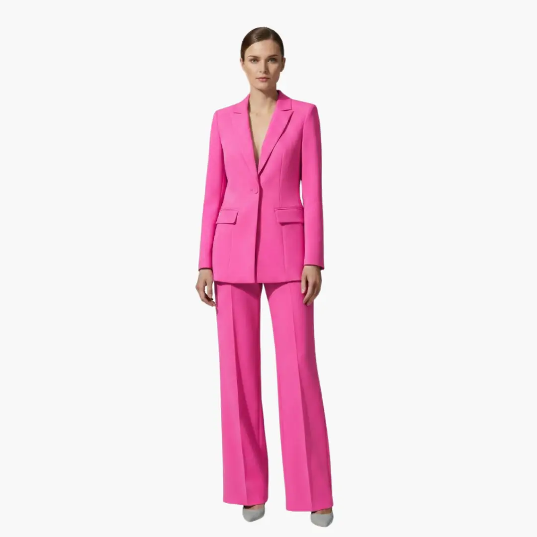 Women's pink blazer and wide-leg pants two-piece suit set